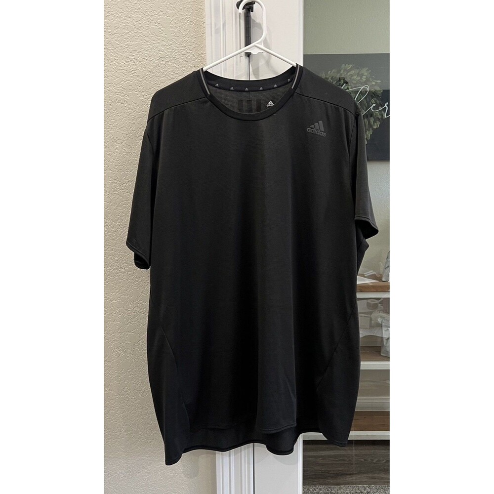 Adidas Men Shirt 2XL Black Climalite Activewear Logo Short Sleeve